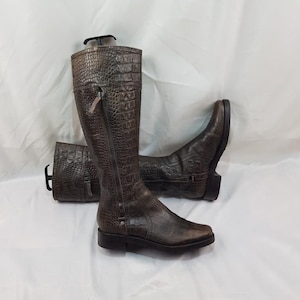Dames leren kniehoge middeleeuwse laarzen, Italiaanse schoenen dames, y2k tooled laarzen dames, bruine vintage mod laarzen dames, jaren 90 laarzen maat 8 VS