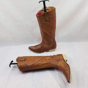 Cowboy boots knee high boots women, pointed toe vintage cowgirl studded boots, festival medieval boots, 90s western boots
