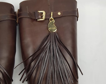 Stivali da equitazione vintage in pelle con nappine da donna: stile western italiano, marrone, taglia 7 US
