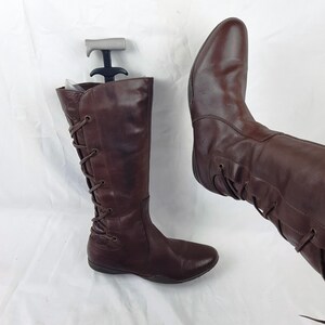 Leren kniehoge renaissancelaarzen met veters voor dames, platte schoenen dames, vintage heksenlaarzen op blote voeten, aardingsschoenen, dameslaarzen maat 11 VS