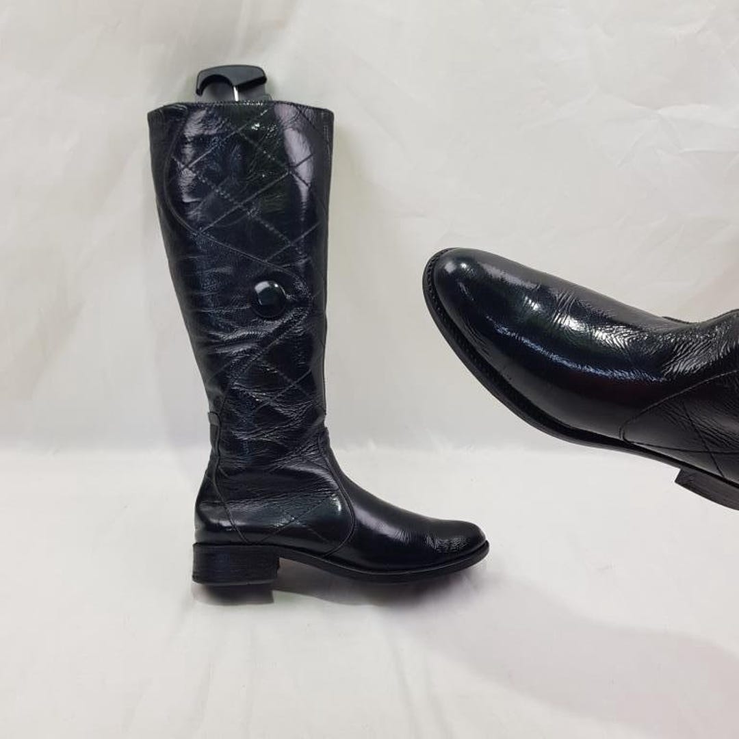 Women's Casual Party Black Patent Leather Knee-High Roman Boots main image 1