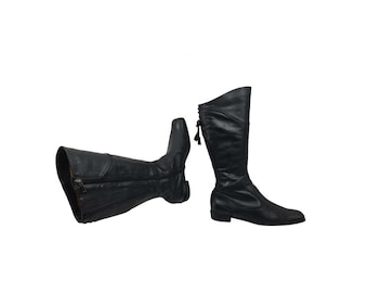 Vintage Lloyd leather square toe boots: 90s knee high ladies, black size 8 US