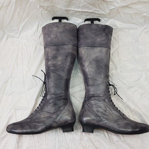 Y2k kniehoge florsheim leren laarzen dames, Witchy veterlaarzen, schoenen dames, Victoriaanse Oxford laarzen, jaren 90 vintage dameslaarzen maat 37 EU