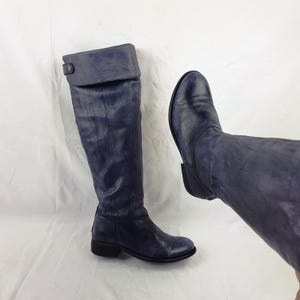 Leather over the knee slouchy boots women, y2k long mod tall blue boots, shoes women, boots women, 90s riding womens boots size 7 US