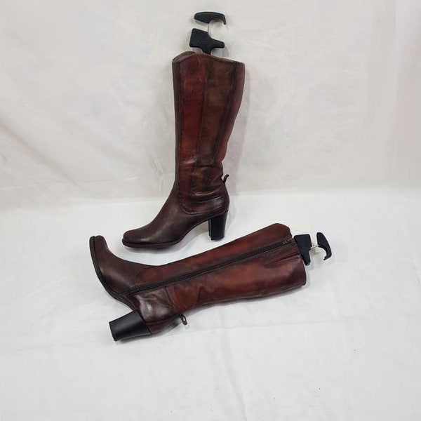 Kniehohe Stiefel, Schuhe Damen, braune Lederstiefel der 90er Jahre, Hexen-Gogo-Stiefel, hohe handgefertigte Y2K-Modestiefel, runde Zehenstiefel mit niedrigem Absatz