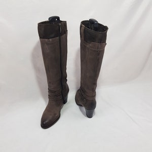 Y2k knee high leather boots high heels, shoes women, brown heeled boots women, 90s round toe gogo boots, womens vintage boots size 8 US