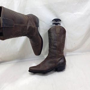 Cowboy leather ostrich western boots women, horse riding boots, shoes women, y2k square toe vintage boots, mid calf cowgirl boots size 10 US