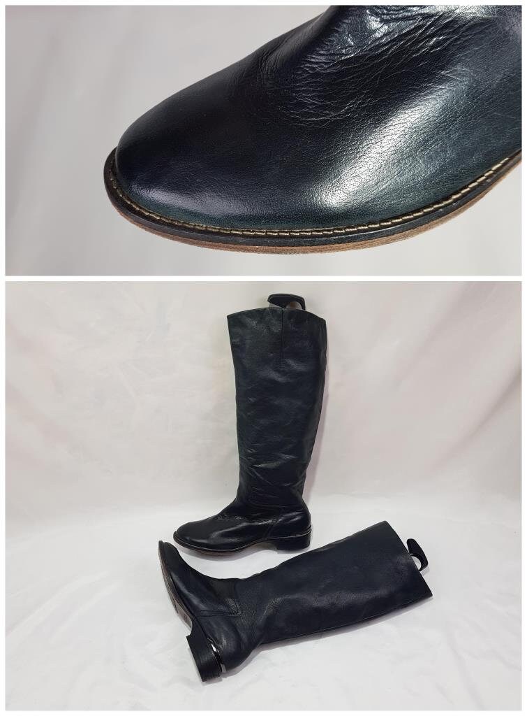 Ancien ELAN 8 ? Bottes d'équitation en cuir noir fines à carreaux de mollet Meas. Semelle de marche | eBay
