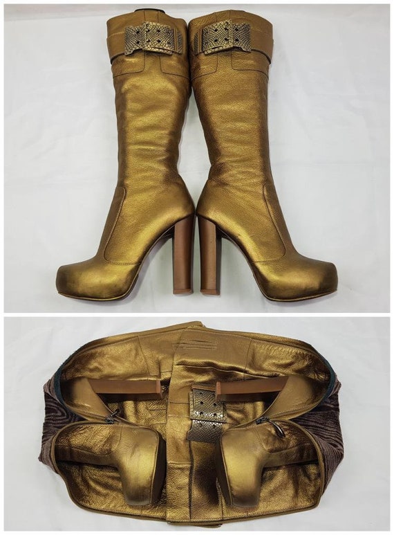 90s platform boots, metallic gold boots, y2k knee… - image 4