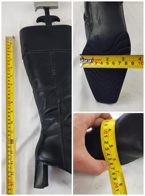 Vintage Black Leather Patchwork Boots Women - 90s… - image 10