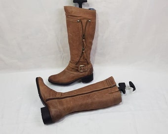 Medieval knee high boots, genuine leather boots women, 90s vintage motorcycle boots, shoes women, handmade boho buckle low heel womens boots