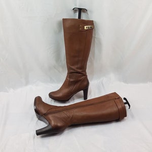 Y2k kniehoge laarzen, schoenen dames, platformlaarzen jaren 90 hoge hakken, bruine leren laarzen dames, vintage laarzen met hak, damesbots maat 7 VS
