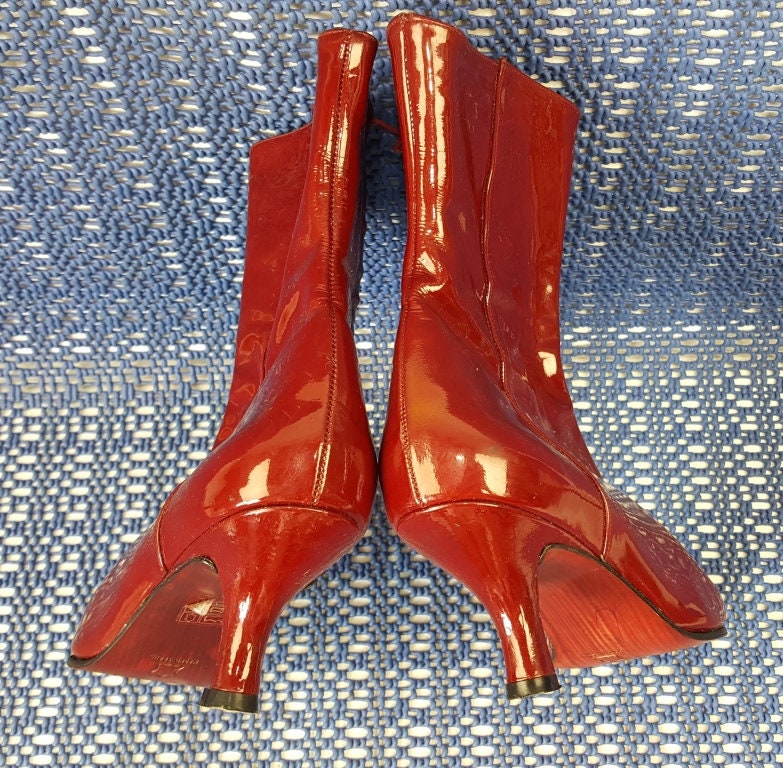 Leather boots heels vintage Patent leather shoes Red boots | Etsy