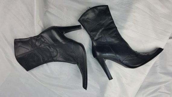Black Leather Boots Women High Heels 