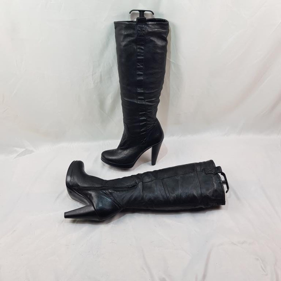 90s Platform Womens Leather Boots High Heels, Y2k Vintage