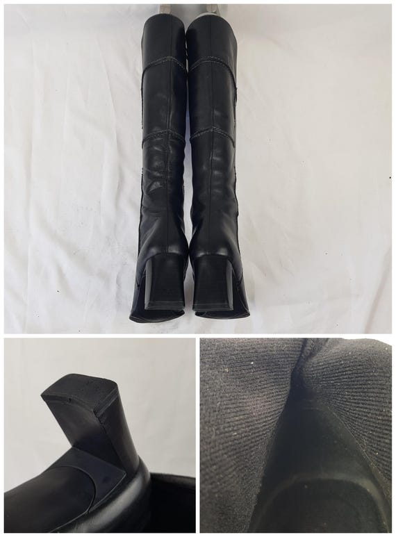 Vintage Black Leather Patchwork Boots Women - 90s… - image 6