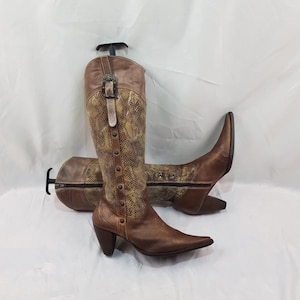 Cowboy western leather boots women, y2k witchy pointed toe boots, shoes women, 90s cowgirl knee high heeled boots, vintage womens boots