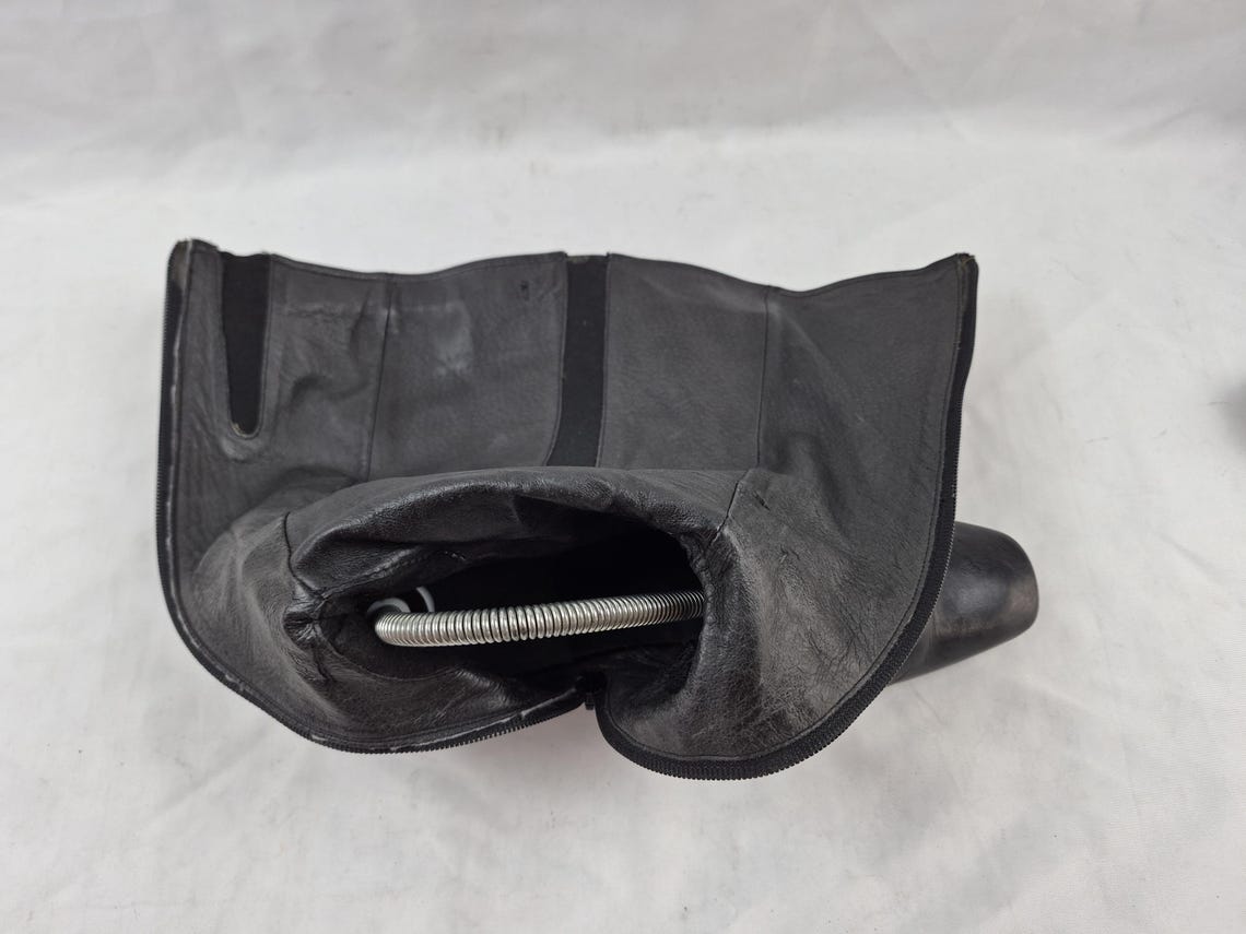 Leather knee high square toe wide calf boots: 90s vintage black heeled, 9 US, foto 4 di 5