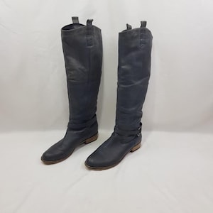 Leren overknee-laarzen dames, grijze lange laarzen met larpgesp, damesschoenen, y2k fashion hoge laarzen, dameslaarzen maat 10 VS