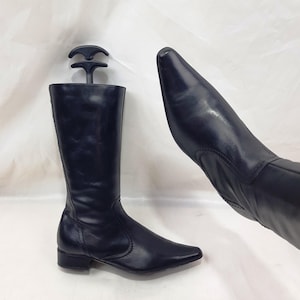 Leather pointed toe mid calf boots women, stiefel damen, ladies shoes, 90s vintage boots, shoes women, y2k wonens boots size 9 US