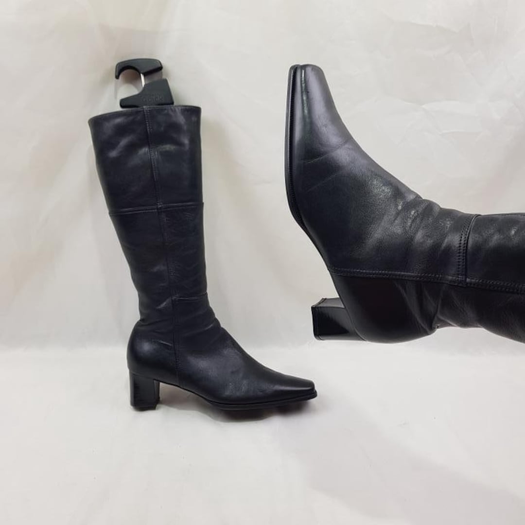 vintage スクエアトゥ レザー ヒールブーツ メタルトゥ y2k vintage スクエアトゥ レザー ヒールブーツ メタルトゥ y2k パンクサブ