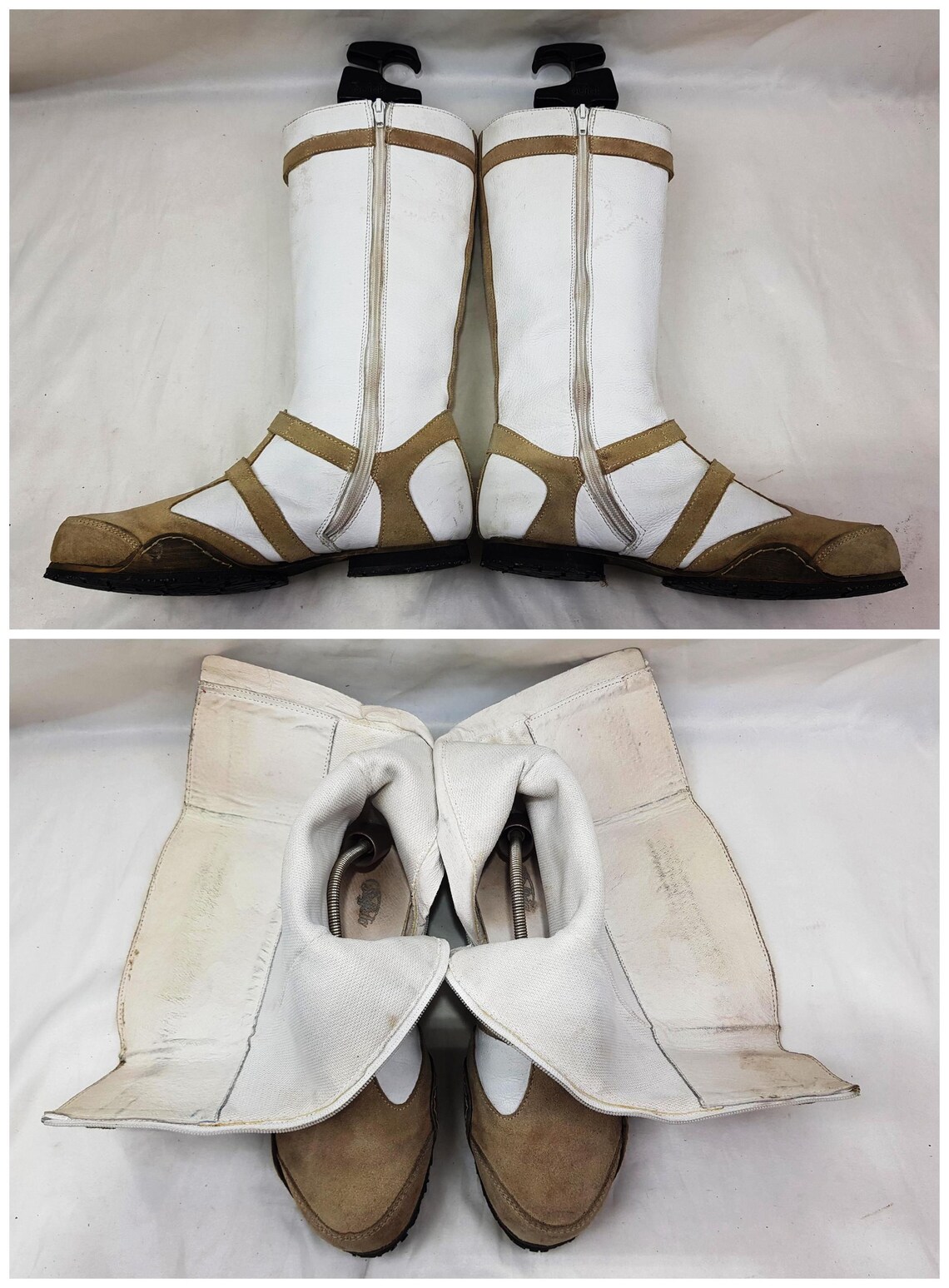 White leather barefoot cosplay wide calf boots: Y2k vintage grounding, flats size 8 US, foto 4 di 5
