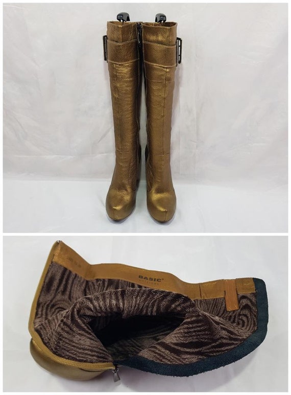 90s platform boots, metallic gold boots, y2k knee… - image 3