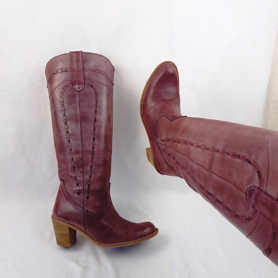 Womens Boots Red Gogo Boots Wide Calf Burgundy Womens Leather Gogo