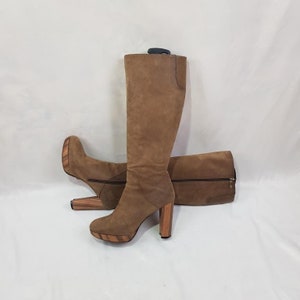 Platform womens leather boots high heels, italian shoes women, 90s knee high boots, y2k vintage boots women, heeled boots size 10 US