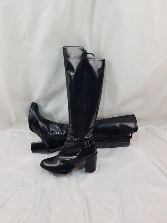 Black patent top gogo boots