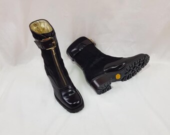 Shoes women, patent leather boots women, made in Italy, 90s rare brown Y2k fashion ankle boots, unique vintage womens buckle boots size 9 US