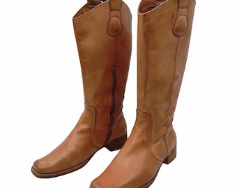 Brązowe skórzane buty w stylu western, rozmiar 8, rozmiar US