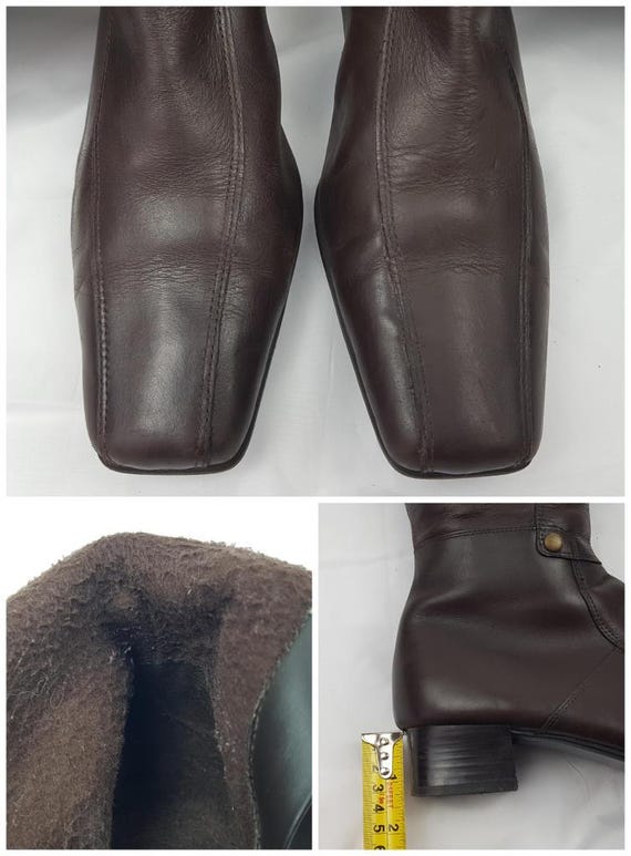 Patchwork Brown Leather Knee High Boots Women - 9… - image 7