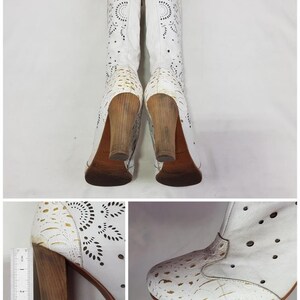 Bottes en cuir blanc pour femmes, bottes à broderie florale, chaussures pour femmes, bottes gogo sorcières des années 90, bottes hautes à la mode y2k, bottes faites main taille 9 image 3