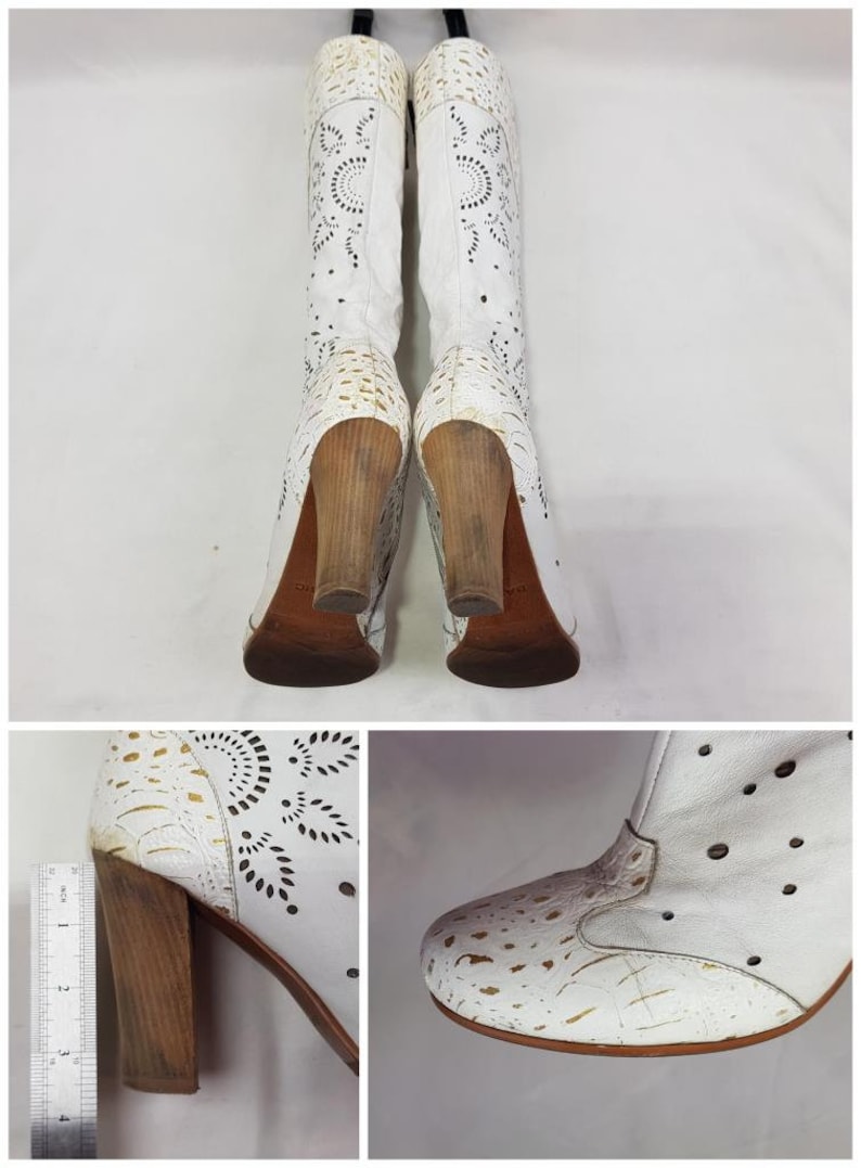 Bottes en cuir blanc pour femmes, bottes à broderie florale, chaussures pour femmes, bottes gogo sorcières des années 90, bottes hautes à la mode y2k, bottes faites main taille 9 image 3