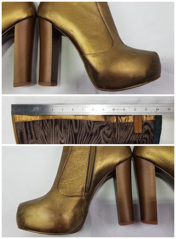 90s platform boots, metallic gold boots, y2k knee… - image 2