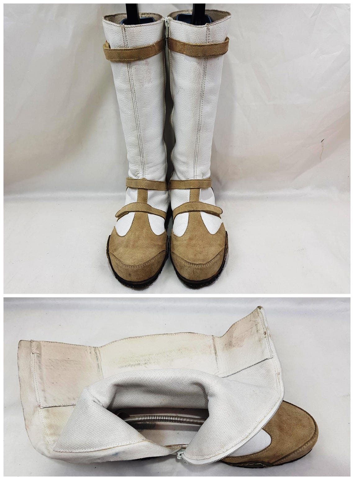 White leather barefoot cosplay wide calf boots: Y2k vintage grounding, flats size 8 US, foto 3 di 5