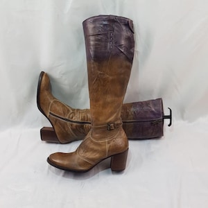 Knee high Italian leather gogo boots women, y2k brown heeled boots, shoes women, 90s vintage womens boots size 7 US