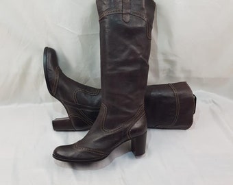 Womens knee high leather y2k boots, stiefel damen, brogues women oxford boots, Italian shoes women, vintage witchy heeled boots size 11 US