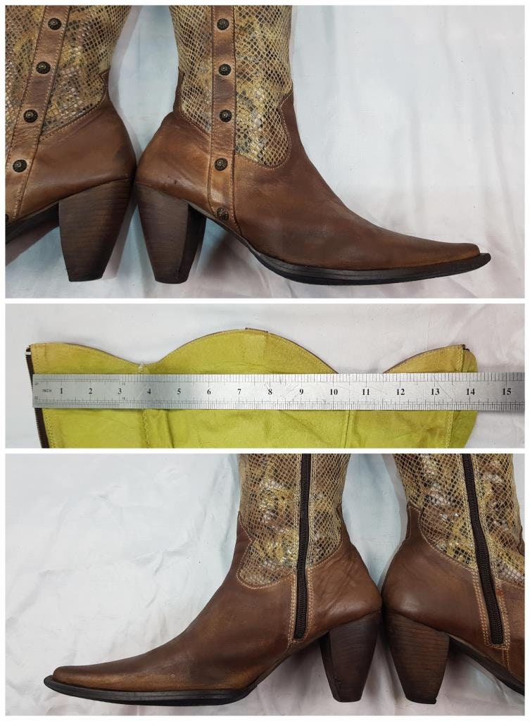 Vintage Leather Pointed Toe Cowboy Boots Women: Knee High, Western