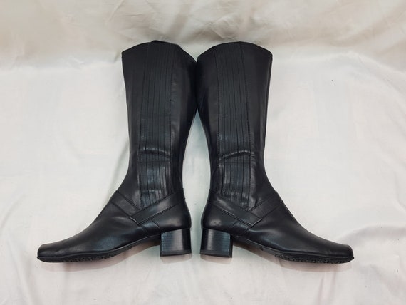 Square toe 90s boots, vintage knee high boots, bl… - image 5
