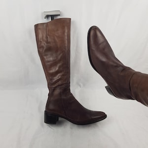 Womens y2k knee high leather boots, stiefel damen, Italian shoes women, 90s vintage round toe boots women, fashion low heel boots size 7 US