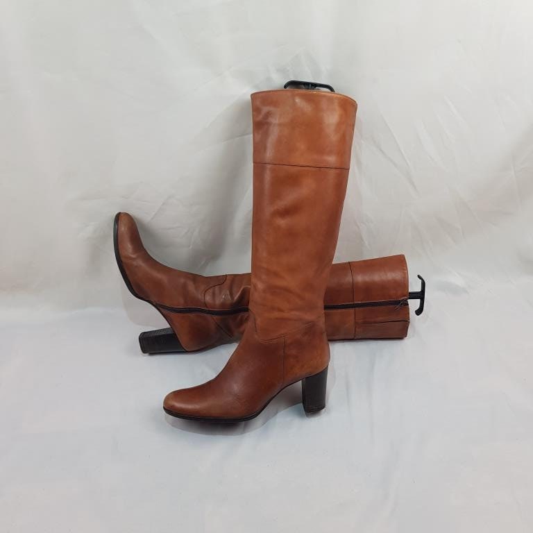 red leather knee high boots