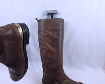 Vintage brown leather knee high boots women: Y2k riding, size 7 US