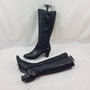 Karree Kniehohe Leder Stiefel Frauen: Y2k Vintage, Größe 10 US