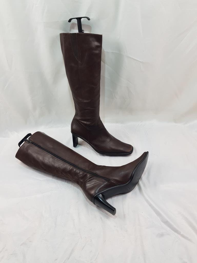 Louis Vuitton Black/Brown Monogram Leather Knee Length Boots Size