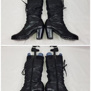 Bottes hautes, bottes gogo à lacets, bottes en cuir noir pour femmes, bottes boho vintage des années 90, bottes de sorcières à bout rond, bottes pour femmes hautes taille 9 US image 4
