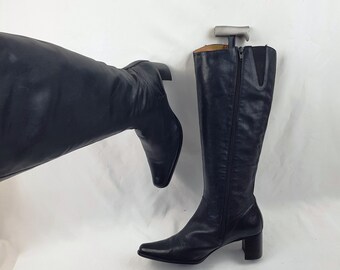 Bottes D'équitation Vintage Femme En Cuir Noir - Taille 7 - Fabriquées Aux États-Unis - Occasion En Bon état - Qualité Haut De Gamme