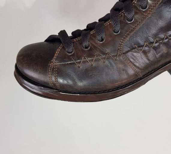 Leather lace up engineer combat boots: 90s Italian, steampunk shoes, hiking, US 9