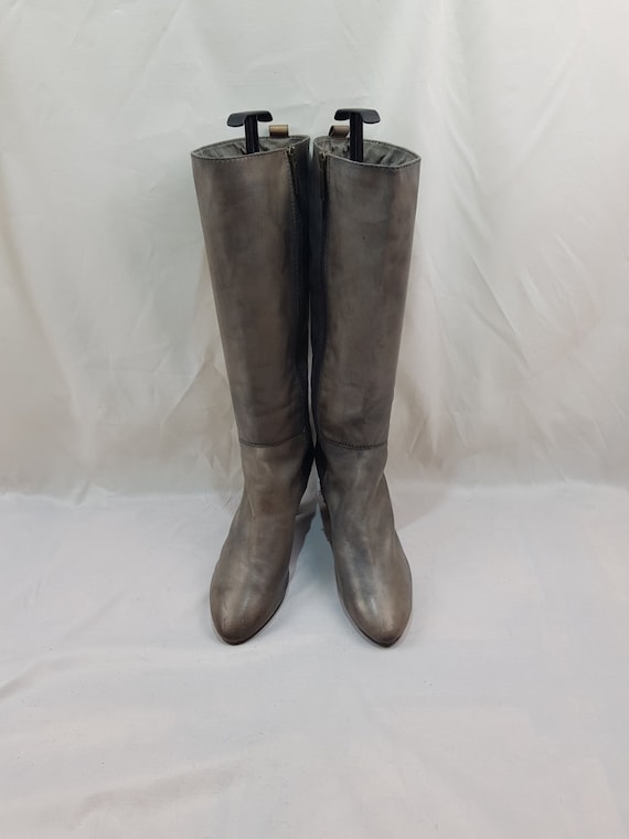 Vintage knee high boots, shoes women, gray leathe… - image 7